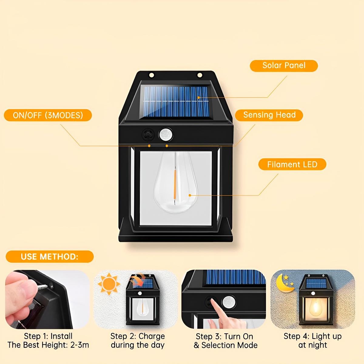 Kit 2 Luminária Estilo Arandela Iluminação Externa Led Solar