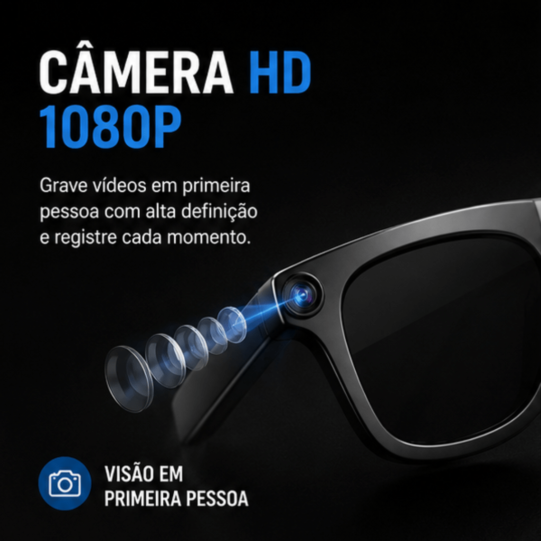 Óculos Inteligente com Câmera HD 1080p e Áudio Bluetooth