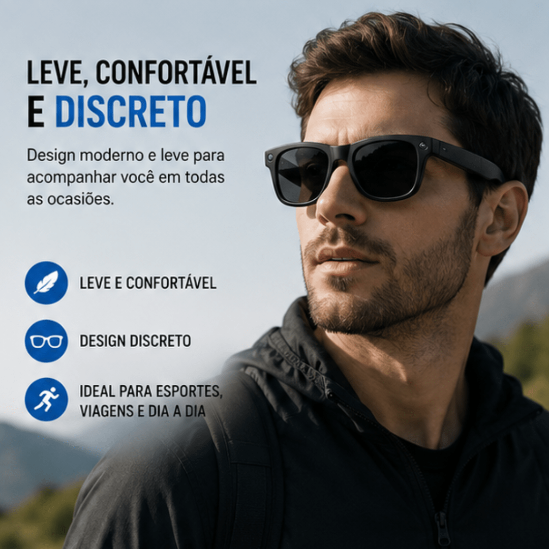 Óculos Inteligente com Câmera HD 1080p e Áudio Bluetooth