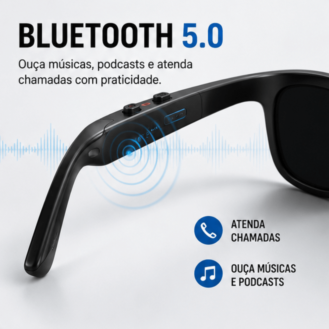 Óculos Inteligente com Câmera HD 1080p e Áudio Bluetooth