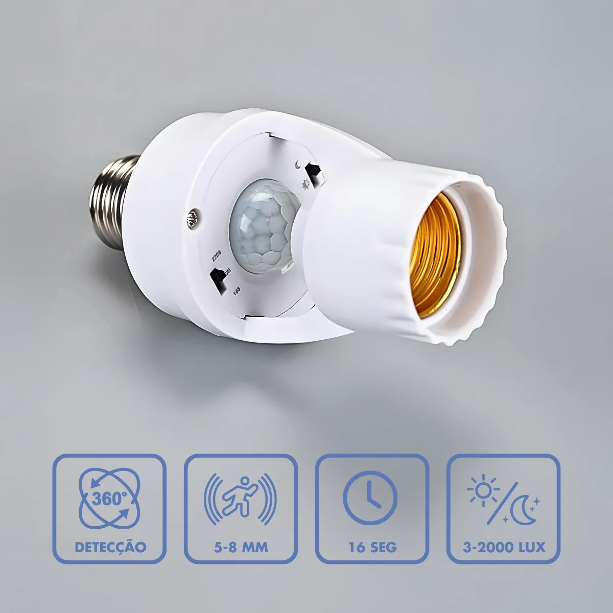 Kit 3 Adaptador E14 para E27 com Sensor de Movimento e Luz