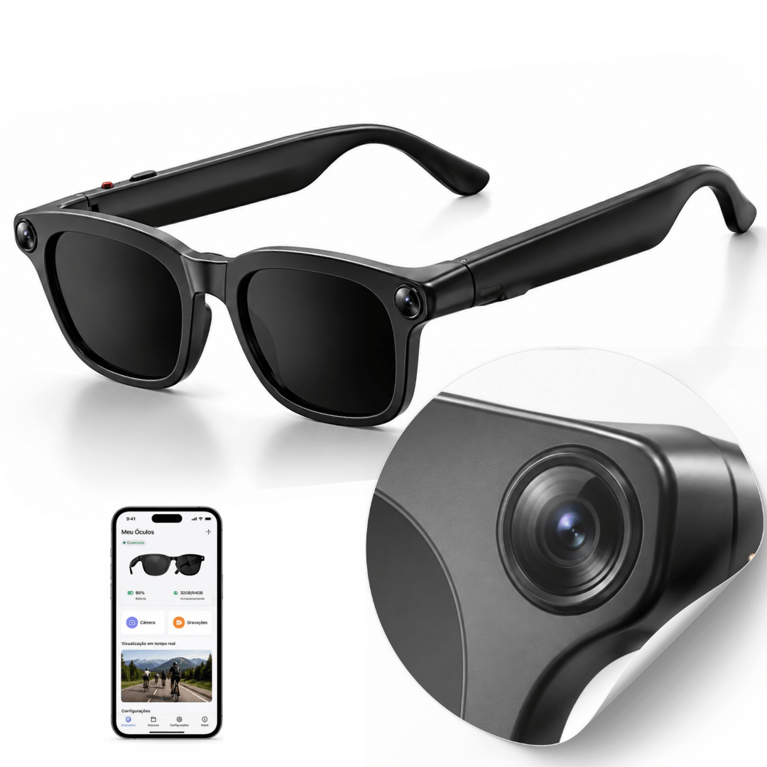Óculos Inteligente com Câmera HD 1080p e Áudio Bluetooth
