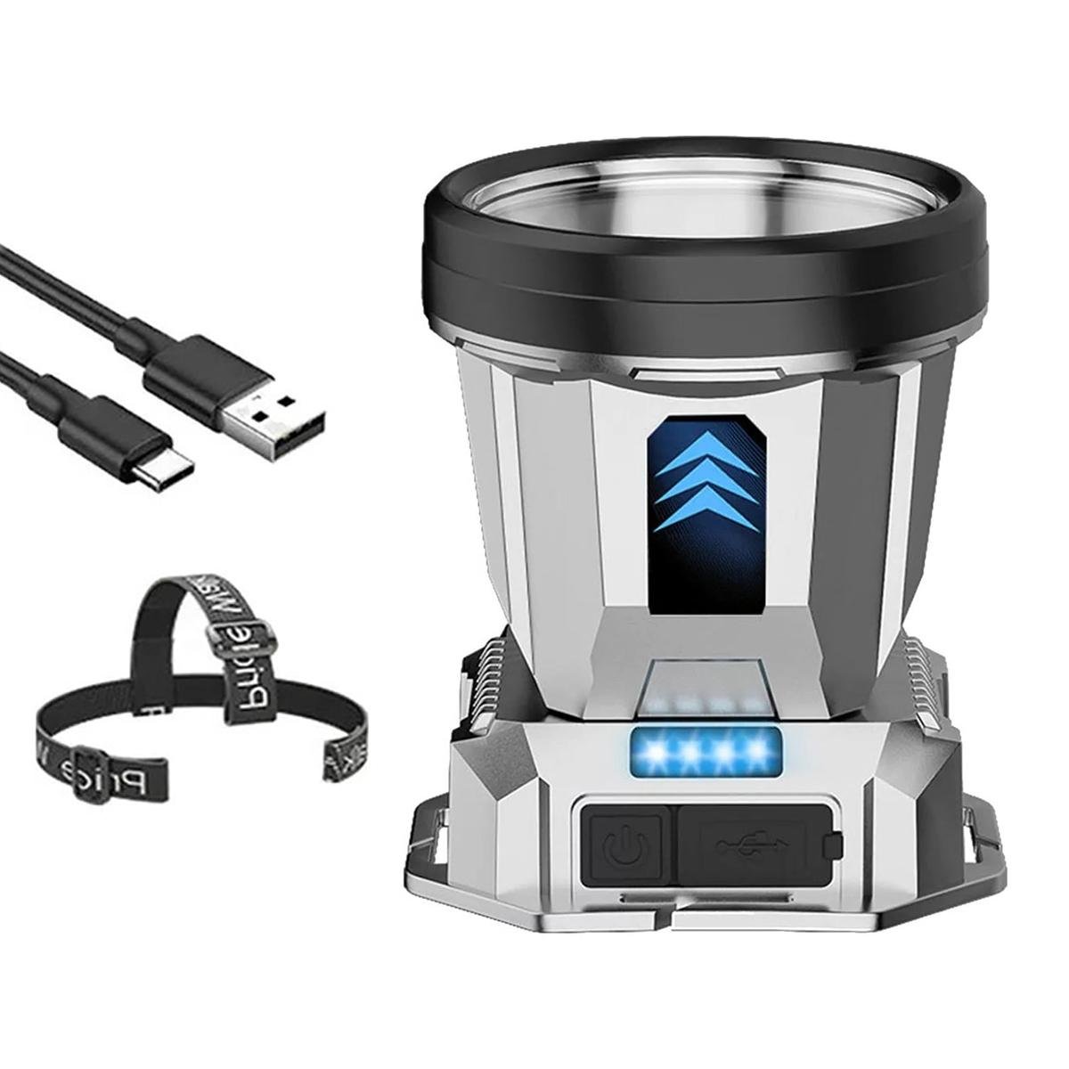 Lanterna De Cabeça LED Longo Alcance USB Recarregável