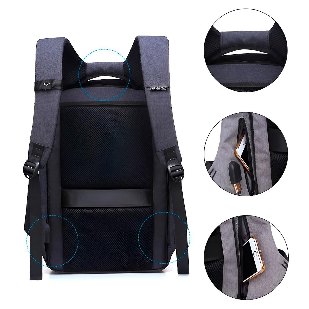 Mochila Anti Furto Impermeável Notebook Reforçada Cinza
