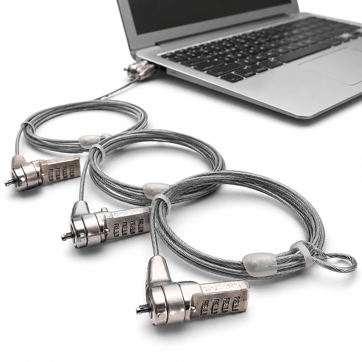 Kit 3 Trava De Segurança Notebook Pc Com Senha Cabo De Aço Segredo 4 Digitos